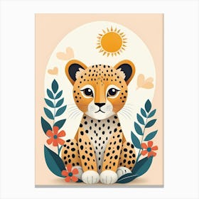 Floral Cute Baby Leopard Nursery Illustration (21) Canvas Print