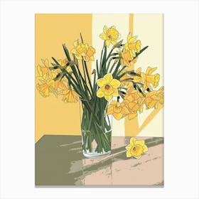 Daffodil Flowers On A Table   Contemporary Illustration 3 Canvas Print