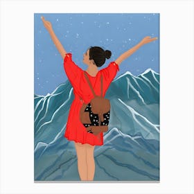Girl Standing On A Mountain Canvas Print