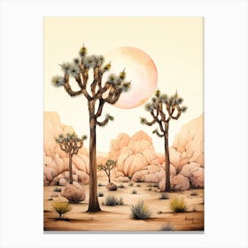  Minimalist Joshua Trees At Dusk In Desert Line Art 3 Canvas Print