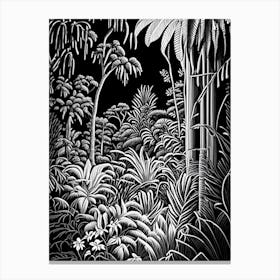 Fairchild Tropical Botanic Garden, 1, Usa Linocut Black And White Vintage Canvas Print