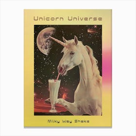 Unicorn In Space Drinking A Milkshake Retro Poster Canvas Print