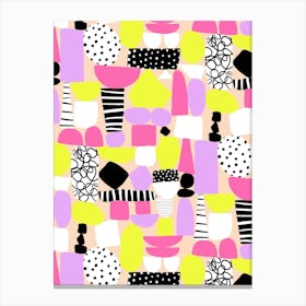 Purple, Pink, Yellow, Peach Paper Cut Out and Doodle Mod Art Collage Canvas Print