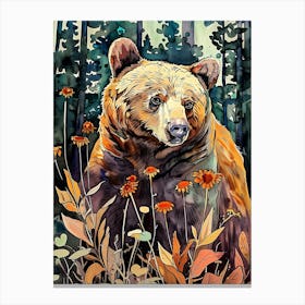 Brown Bear In The Woods animal art Canvas Print