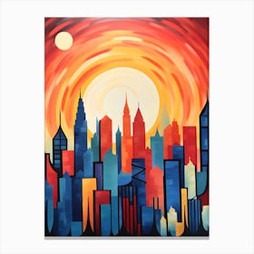 "Urban Twilight: The City's Sunset Symphony" Canvas Print
