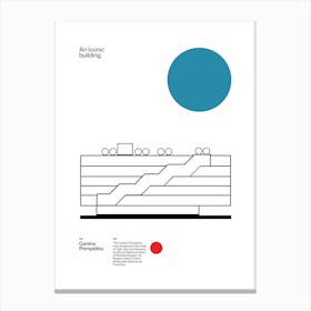 Minimalist poster illustration of The Centre Pompidou architecture by Richard Rogers, Su Rogers, Renzo Piano Canvas Print