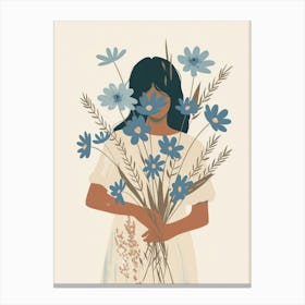 Spring Girl With Blue Flowers 5 Canvas Print