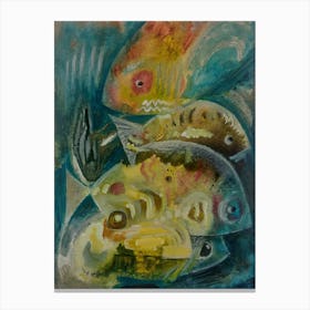 Coral Reef With 4 Fish, Nature Decor  Canvas Print