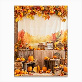 Autumnal Festival Scene Acorn Embraced By Falling Leaves Pumpkins Nestled Among Harvested Vegetabl (6) Canvas Print