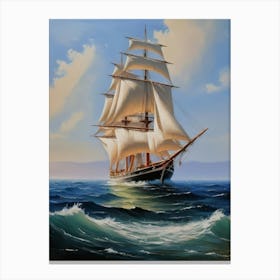 Sailing ship on the sea, oil painting 5 Canvas Print