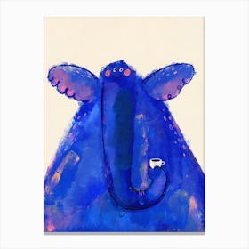 Blue Elephant With Tiny Coffee Mug Canvas Print