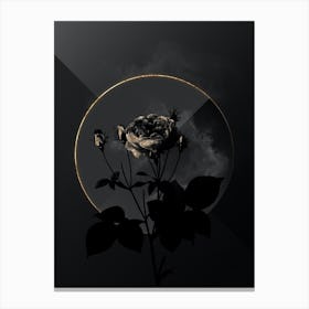 Shadowy Vintage Pink French Roses Botanical on Black with Gold Canvas Print