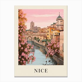 Nice France 5 Vintage Pink Travel Illustration Poster Canvas Print