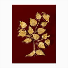 Vintage Paper Birch Botanical in Gold on Red n.0581 Canvas Print