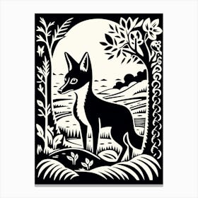Linocut Fox Card Illustration 3 Canvas Print