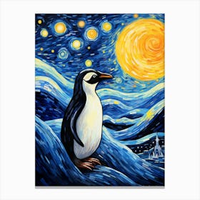 Penguin Starry Night Canvas Print