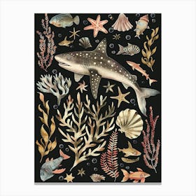 Isistius Genus Shark Seascape Black Background Illustration 1 Canvas Print