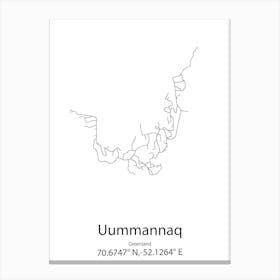 Uummannaq,Greenland Minimalist Map Canvas Print