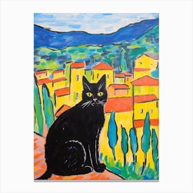 Painting Of A Cat In San Gimignano 1 Canvas Print