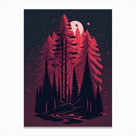 A Fantasy Forest At Night In Red Theme 82 Canvas Print