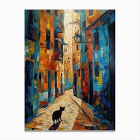 Painting Of Barcelona With A Cat In The Style Of Expressionism 4 Canvas Print
