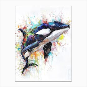 Killer Whale Colourful Watercolour 4 Canvas Print