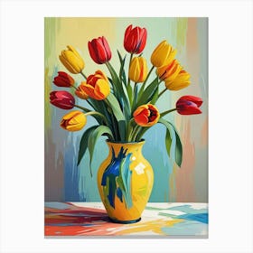 Tulips In A Yellow Vase Living Room Art Print (2) Canvas Print