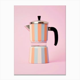 Pastel Colours Italian Coffee Maker Illustration Pink Background Canvas Print