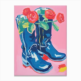 A Painting Of Cowboy Boots With Roses Flowers, Fauvist Style, Still Life 3 Canvas Print