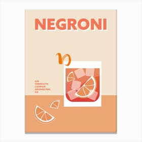 Negroni Cocktail Retro Colourful Wall Canvas Print