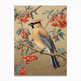 Dark And Moody Botanical Cedar Waxwing 3 Canvas Print