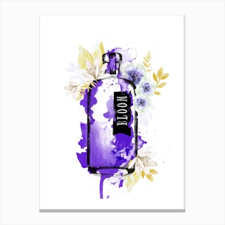 Purple Flowers Gin Bottle Canvas Print