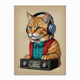 Cat With Headphones Canvas Print