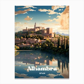 Alhambra Spain Sunset Modern Travel Art Canvas Print