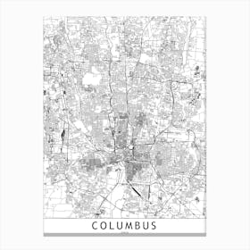 Columbus White Map Canvas Print