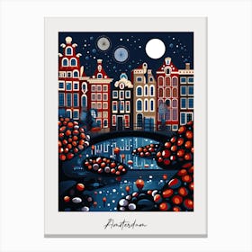 Poster Of Amsterdam, Illustration In The Style Of Pop Art 4 Canvas Print