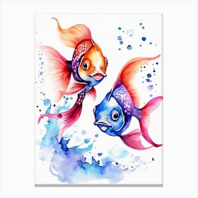 Twin Goldfish Watercolor Painting (14) Canvas Print