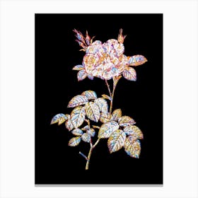 Stained Glass White Rose Mosaic Botanical Illustration on Black n.0328 Canvas Print