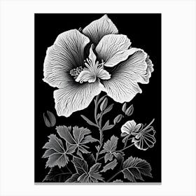 Swamp Rose Mallow Wildflower Linocut Canvas Print