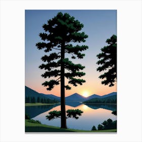 Sunset With Pine Trees Canvas Print