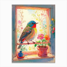 Bird On The Window Sill 1 Canvas Print