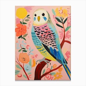 Pink Scandi Budgerigar 2 Canvas Print