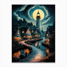 Lighthouse At Night Canvas Print