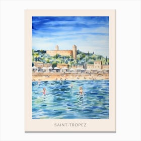Swimming In Saint Tropez France Watercolour Poster Canvas Print