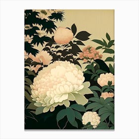 Japanese Peonies In A Garden 3 Vintage Sketch Canvas Print