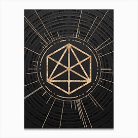 Geometric Glyph Symbol in Gold with Radial Array Lines on Dark Gray n.0106 Canvas Print