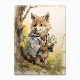 Storybook Animal Watercolour Timber Wolf 1 Canvas Print