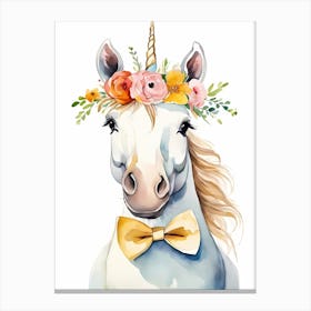 Baby Unicorn Flower Crown Bowties Woodland Animal Nursery Decor (2) Canvas Print