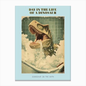 Dinosaur In The Bubble Bath Retro Collage 3 Poster Canvas Print