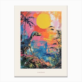 Colourful Dinosaur Painting Landscape 2 Poster Canvas Print